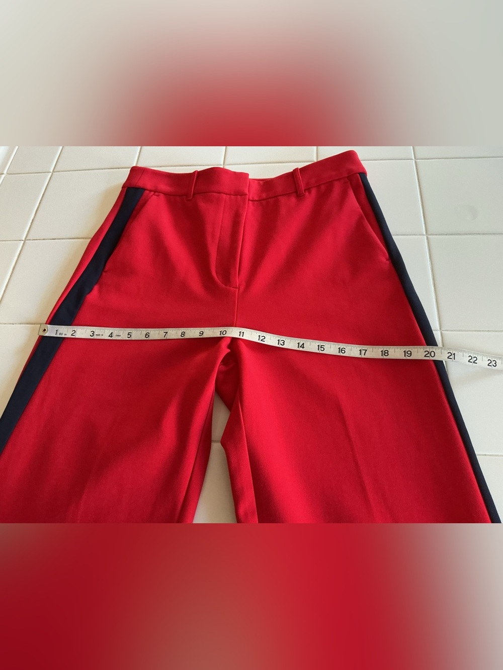 Boden Red With Navy Side Stripe Wide Leg Trousers Pants - Picture 7 of 11